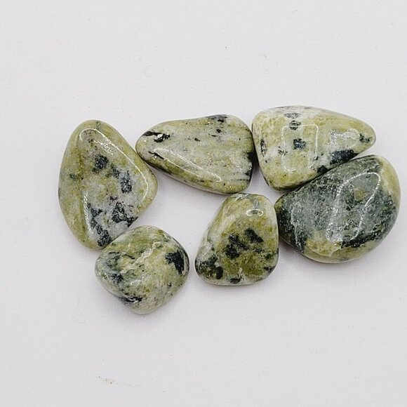 Tumbled Nephrite Jade Stones Loose 6 Pieces Approximately 1/2 Inch Green Spotted - Picture 3 of 5